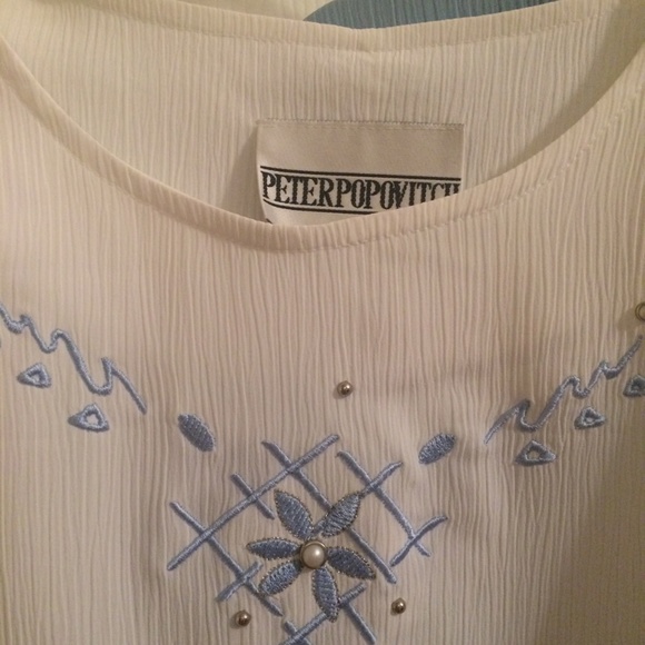 Blouse Set Blue White Sz M Peter Popovitch - Picture 2 of 8